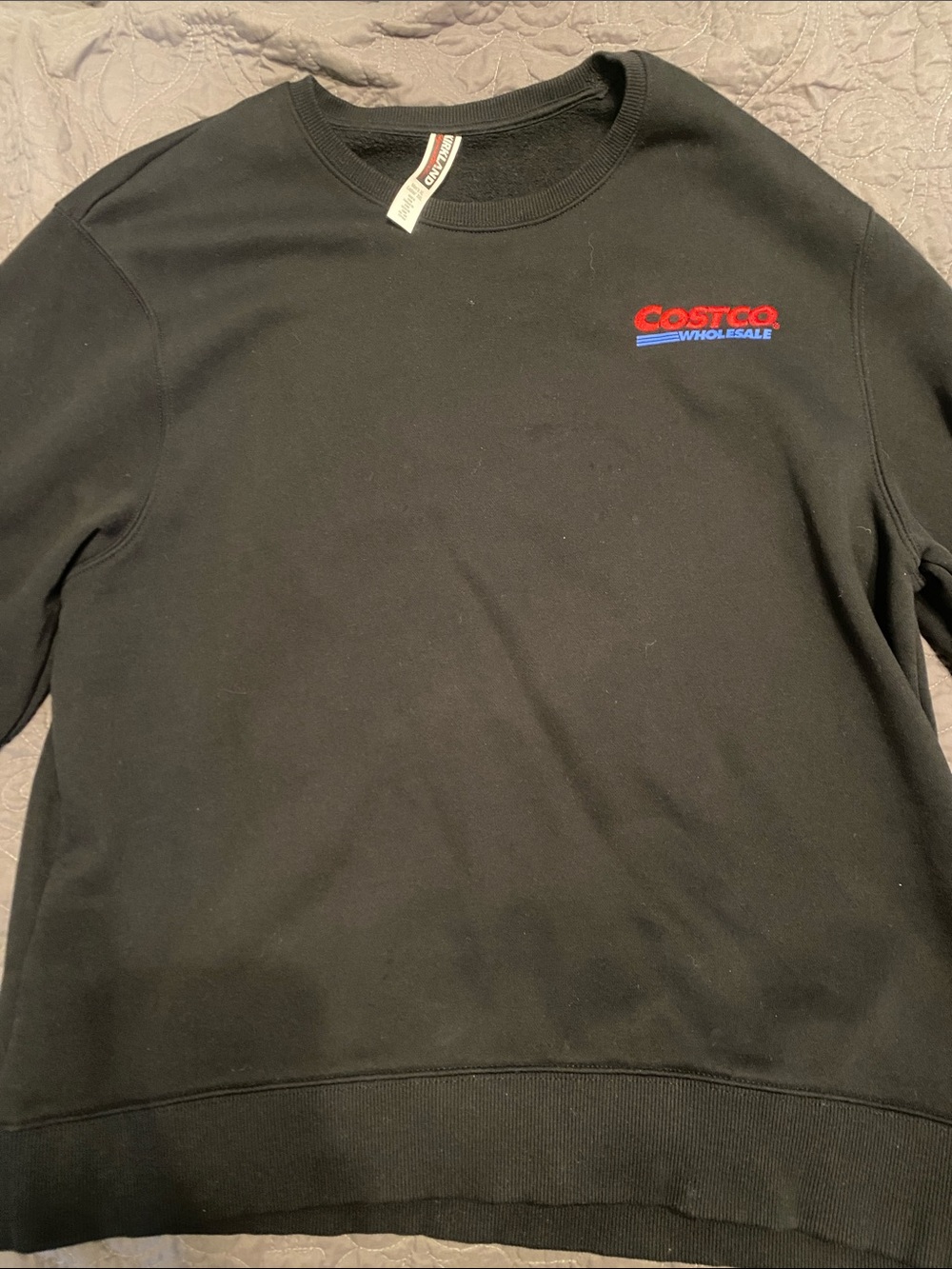 Kirkland Signature Black Crewneck with Red & Blue Costco Logo